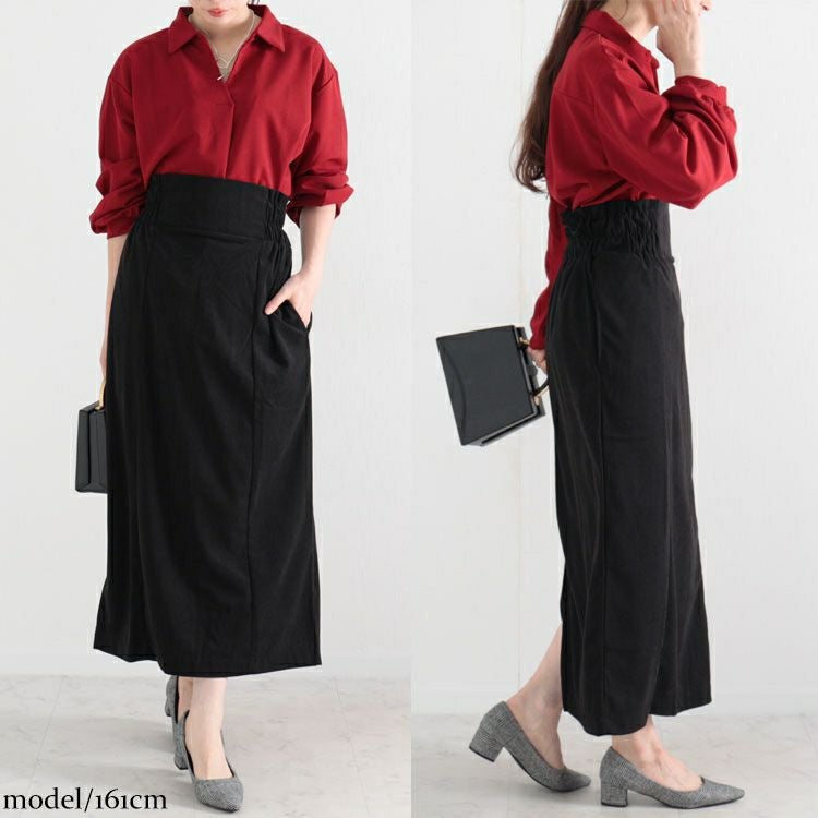 大きいサイズ レディース コーデュロイハイウエストナロースカート　maru-6602