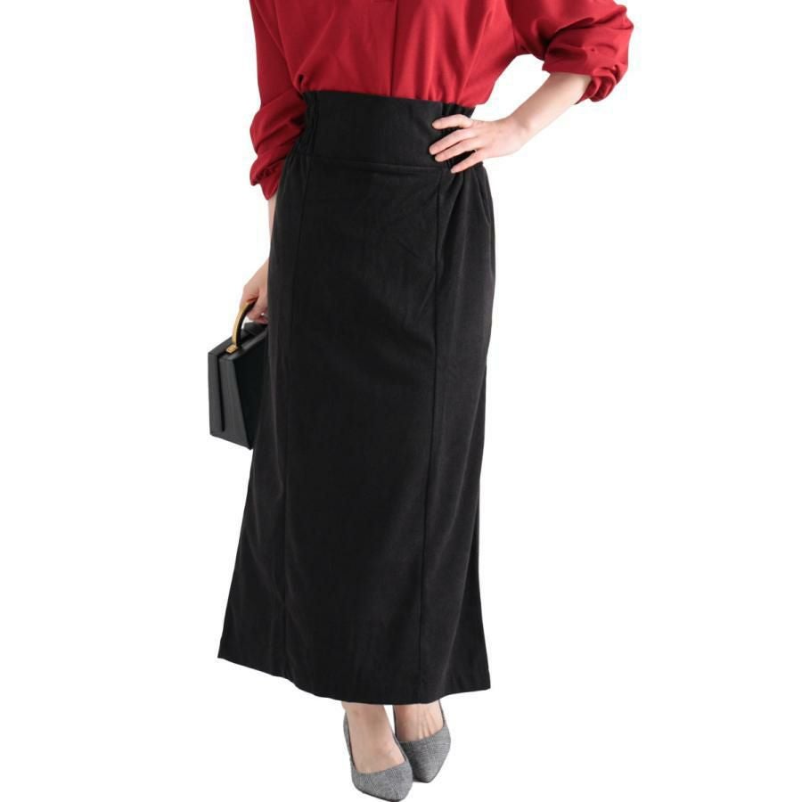 大きいサイズ レディース コーデュロイハイウエストナロースカート　maru-6602 ブラック