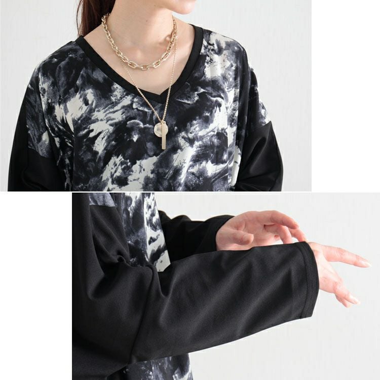 大きいサイズ レディース 柄切替えドルマンプルオーバー　maru-6601 【メール便可】