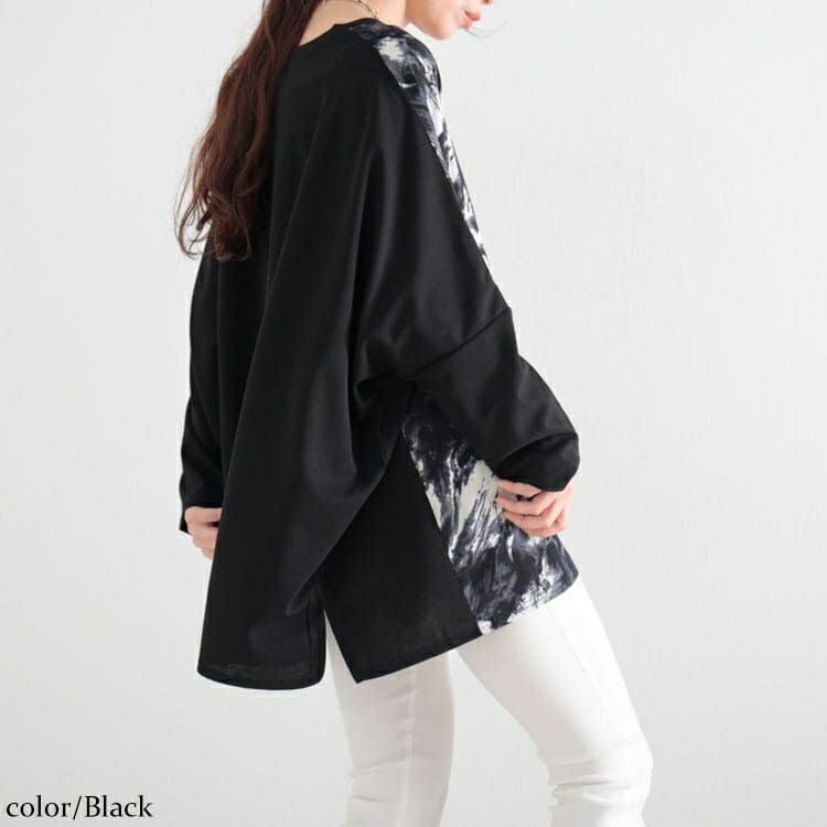 大きいサイズ レディース 柄切替えドルマンプルオーバー　maru-6601 【メール便可】