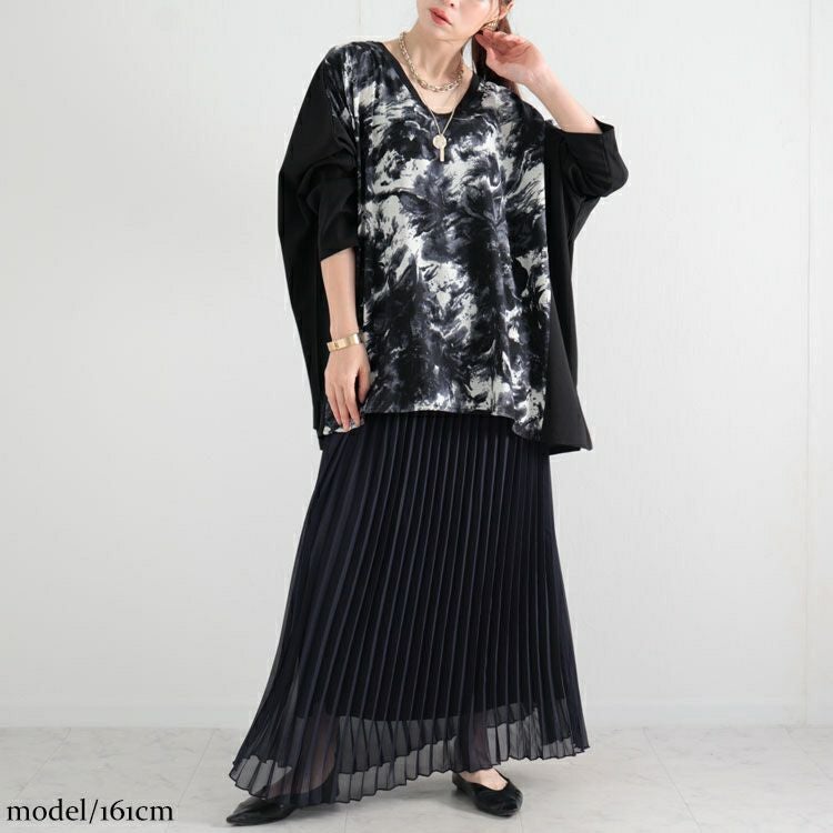 大きいサイズ レディース 柄切替えドルマンプルオーバー　maru-6601 【メール便可】