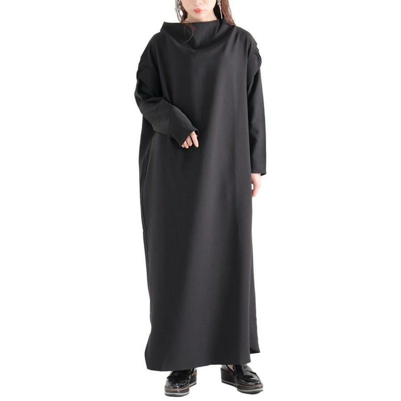 大きいサイズ レディース レイヤード風ロングワンピース　nw-22020 ブラック