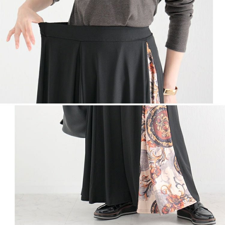 大きいサイズ レディース アンティーク柄切替えロングスカート　nw-22024