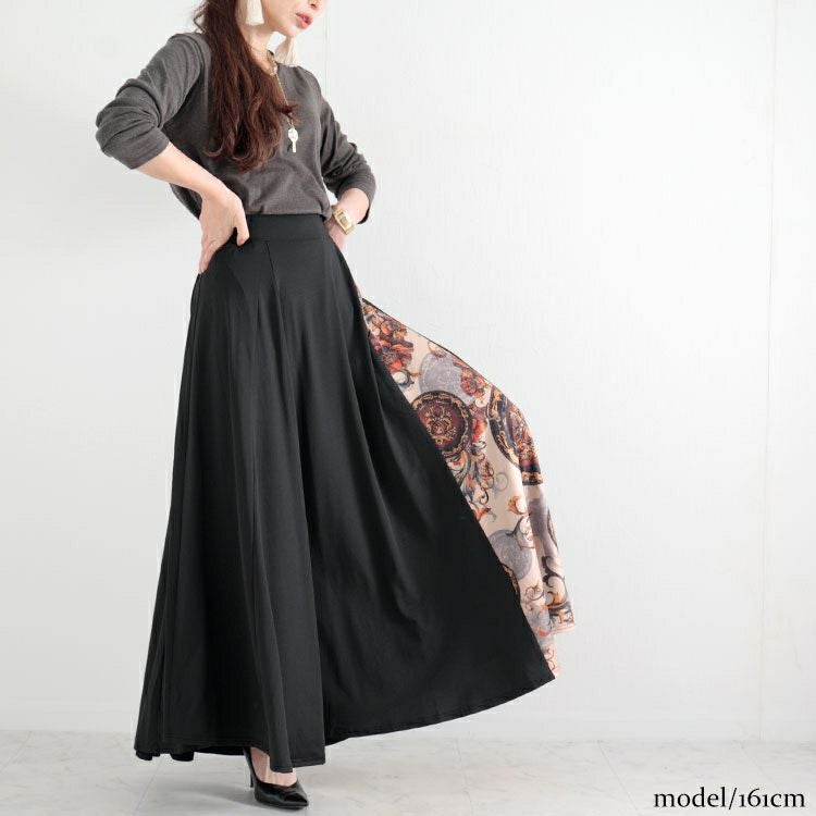 大きいサイズ レディース アンティーク柄切替えロングスカート　nw-22024