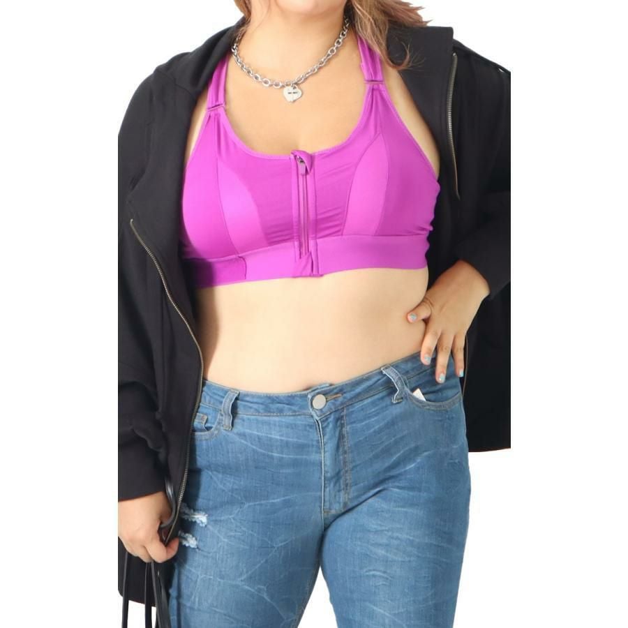 大きいサイズ レディース 前開きスポブラ　goldy-1058 パープル