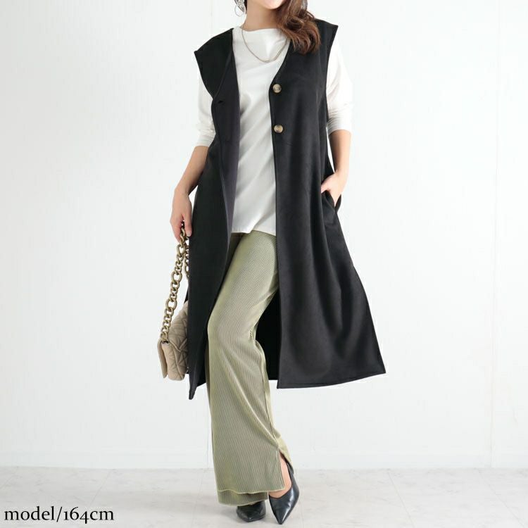 大きいサイズ レディース スエードロングジレ　sada-6817