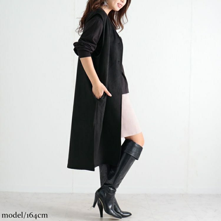 大きいサイズ レディース スエードロングジレ　sada-6817