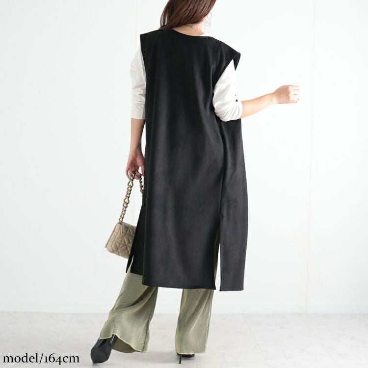 大きいサイズ レディース スエードロングジレ　sada-6817