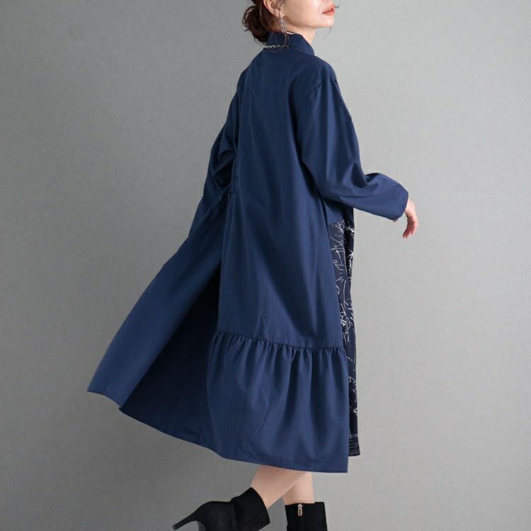 大きいサイズ レディース 花柄切替えアシメシャツワンピース　fem-278 【ゆうパケット可】