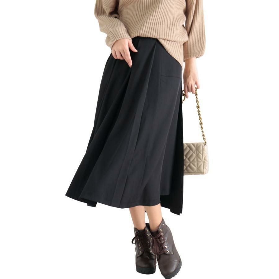 大きいサイズ レディース フレアプリーツスカート　fem-264 ブラック