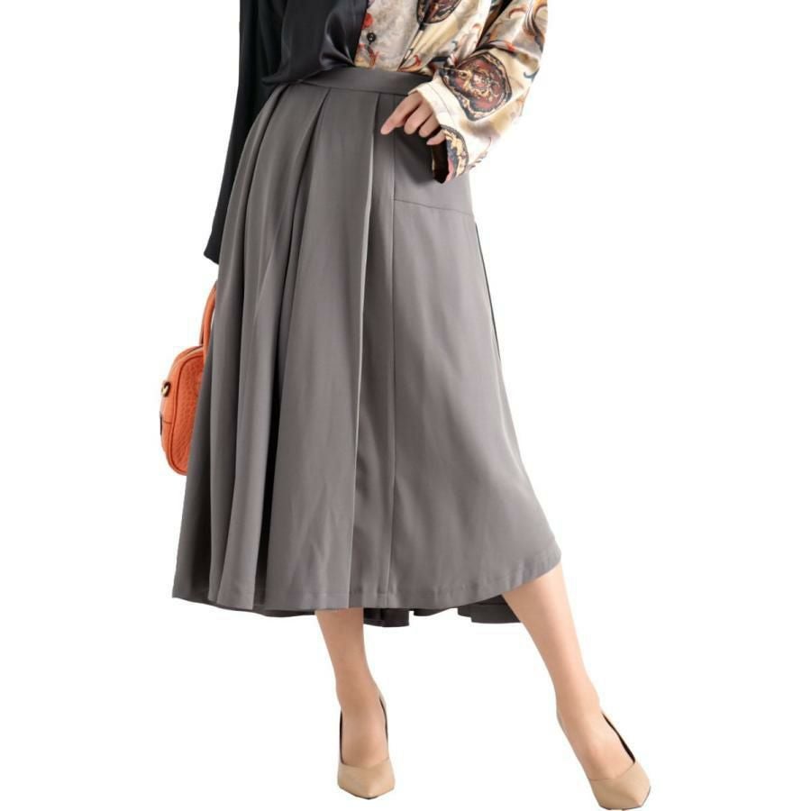 大きいサイズ レディース フレアプリーツスカート　fem-264 グレージュ