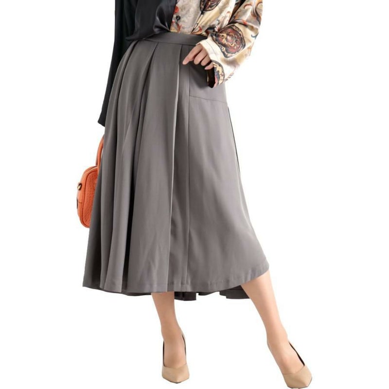 大きいサイズ レディース フレアプリーツスカート　fem-264 グレージュ