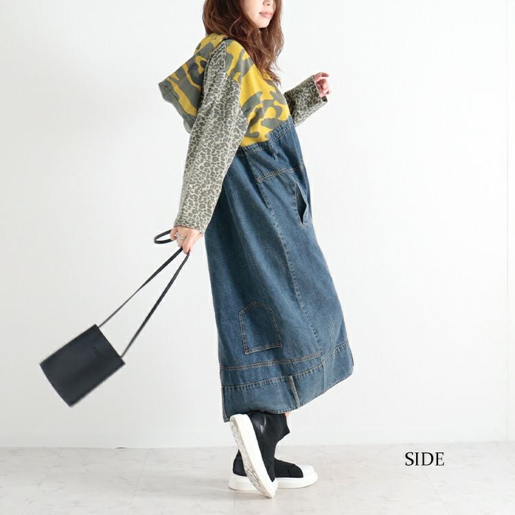 大きいサイズ レディース デニムリメイク風ワンピース　goldy-1011