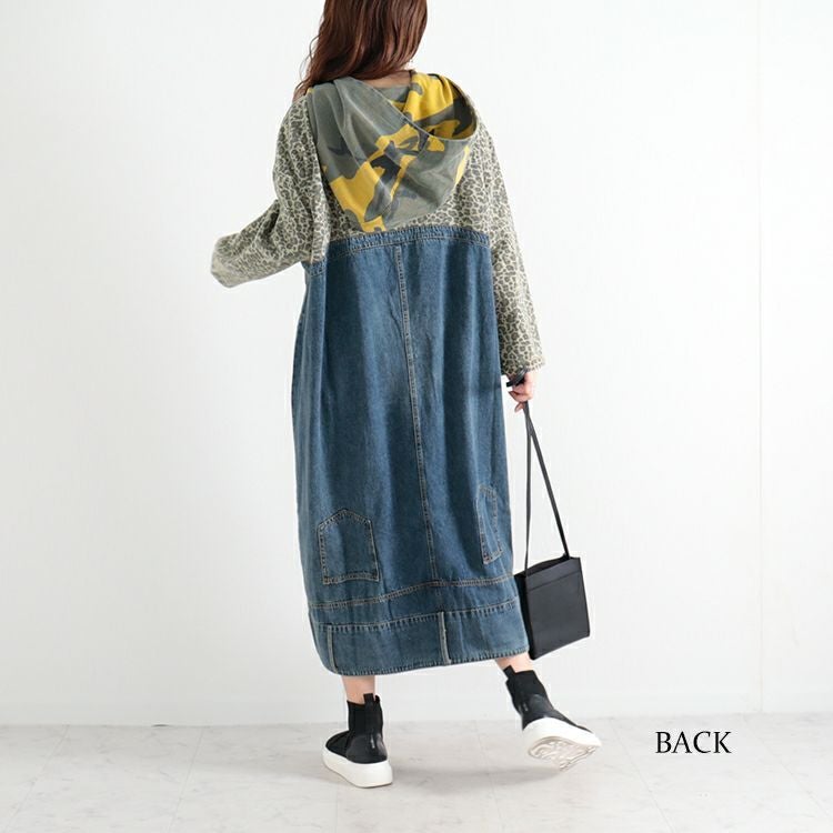 大きいサイズ レディース デニムリメイク風ワンピース　goldy-1011