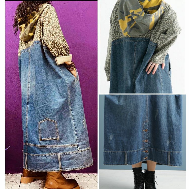 大きいサイズ レディース デニムリメイク風ワンピース　goldy-1011