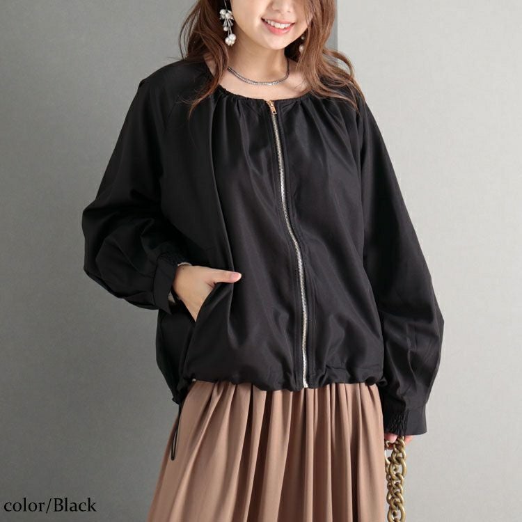 大きいサイズ レディース タックボリュームスリーブZIPブルゾン　maru-6616 【メール便可】