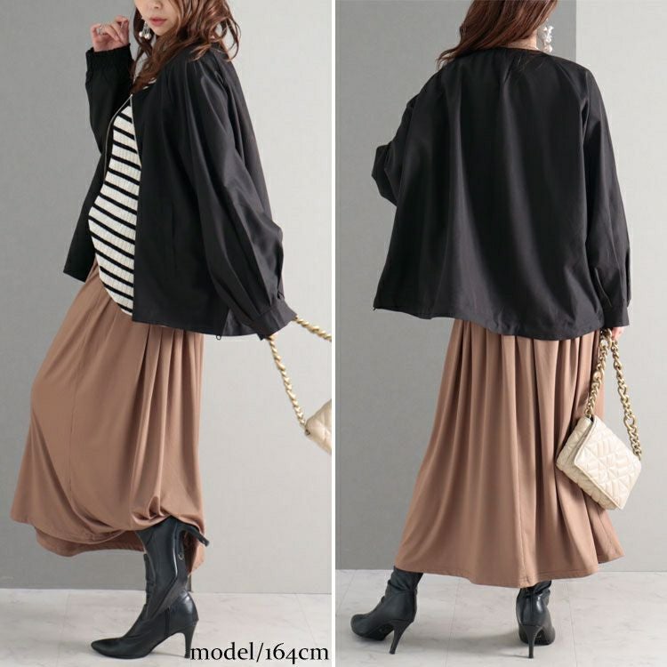 大きいサイズ レディース タックボリュームスリーブZIPブルゾン　maru-6616 【メール便可】