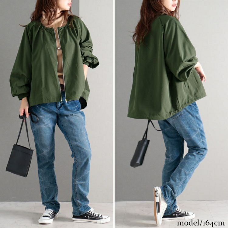 大きいサイズ レディース タックボリュームスリーブZIPブルゾン　maru-6616 【メール便可】