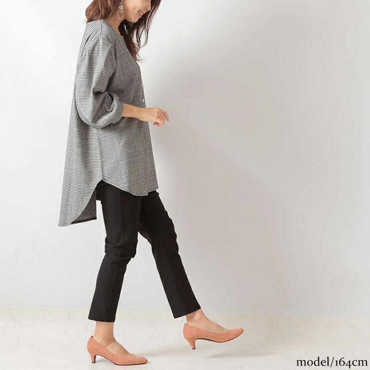 大きいサイズ レディース グレンチェック柄ジャガードチュニック　mncut-122454