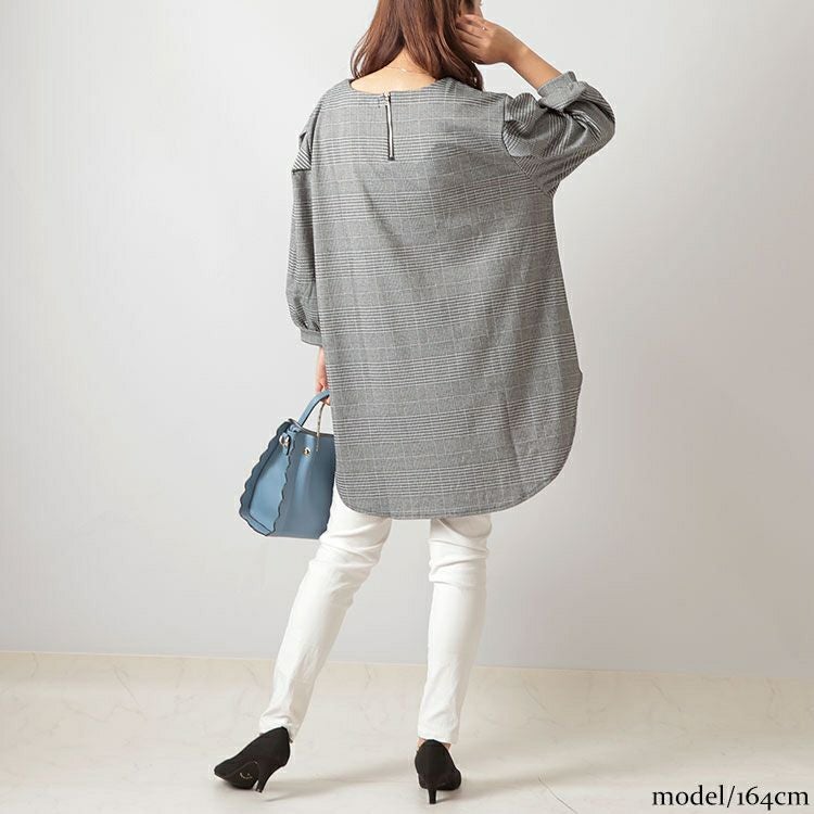 大きいサイズ レディース グレンチェック柄ジャガードチュニック　mncut-122454