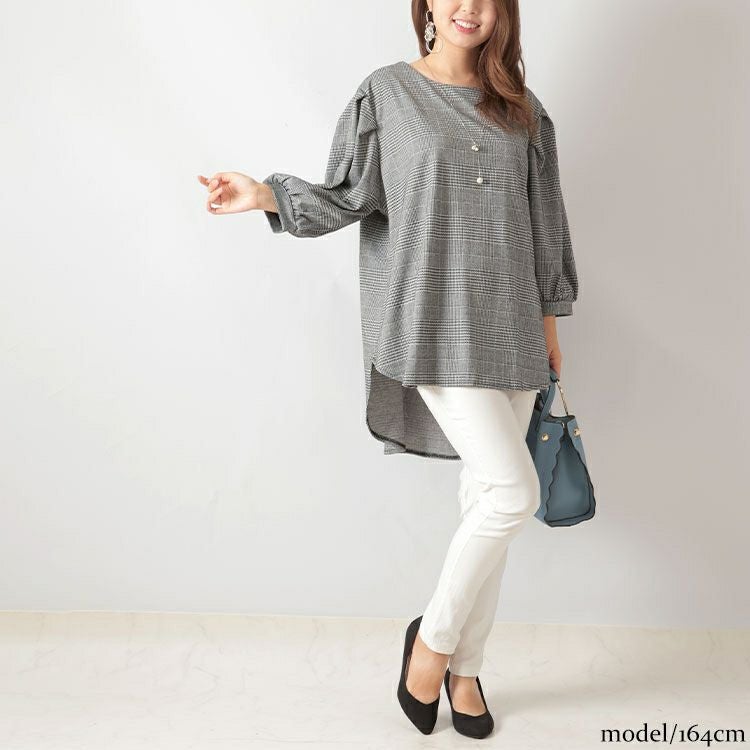 大きいサイズ レディース グレンチェック柄ジャガードチュニック　mncut-122454