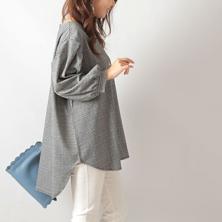 大きいサイズ レディース グレンチェック柄ジャガードチュニック　mncut-122454