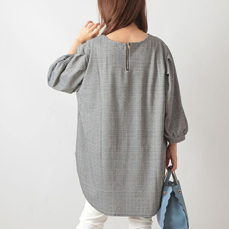 大きいサイズ レディース グレンチェック柄ジャガードチュニック　mncut-122454