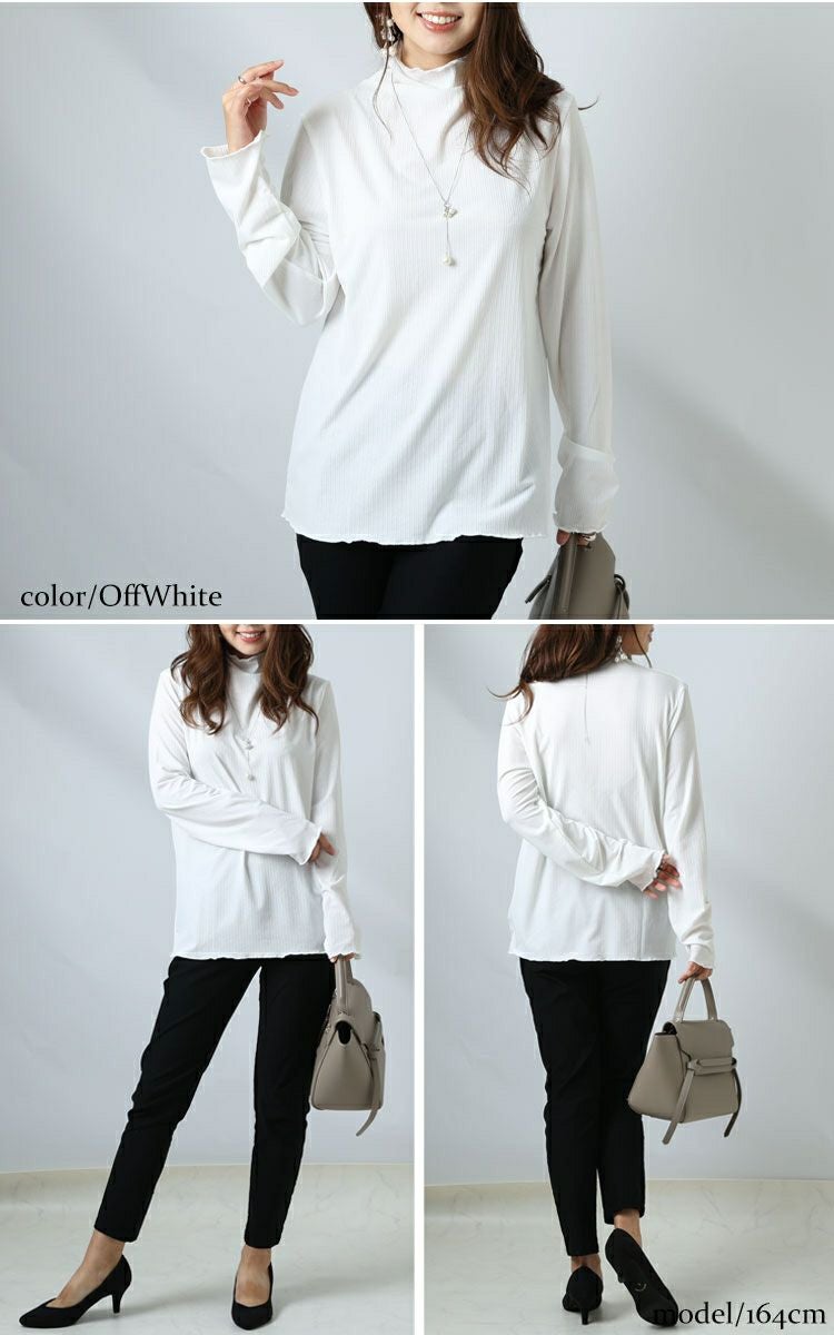 大きいサイズ レディース 指穴メローハイネックリブトップス　maru-6618 【ゆうパケット可】