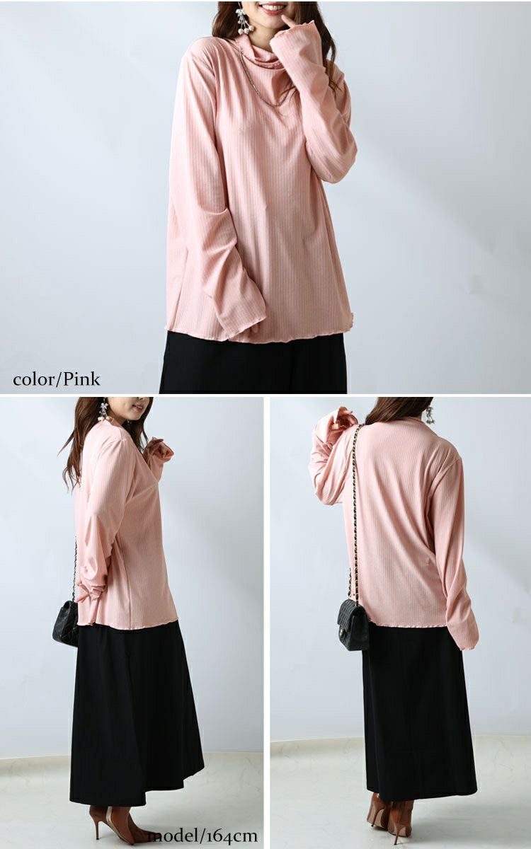 大きいサイズ レディース 指穴メローハイネックリブトップス　maru-6618 【ゆうパケット可】