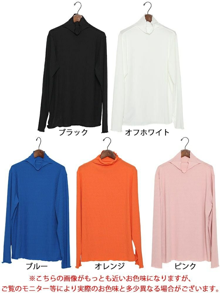 大きいサイズ レディース 指穴メローハイネックリブトップス　maru-6618 【ゆうパケット可】