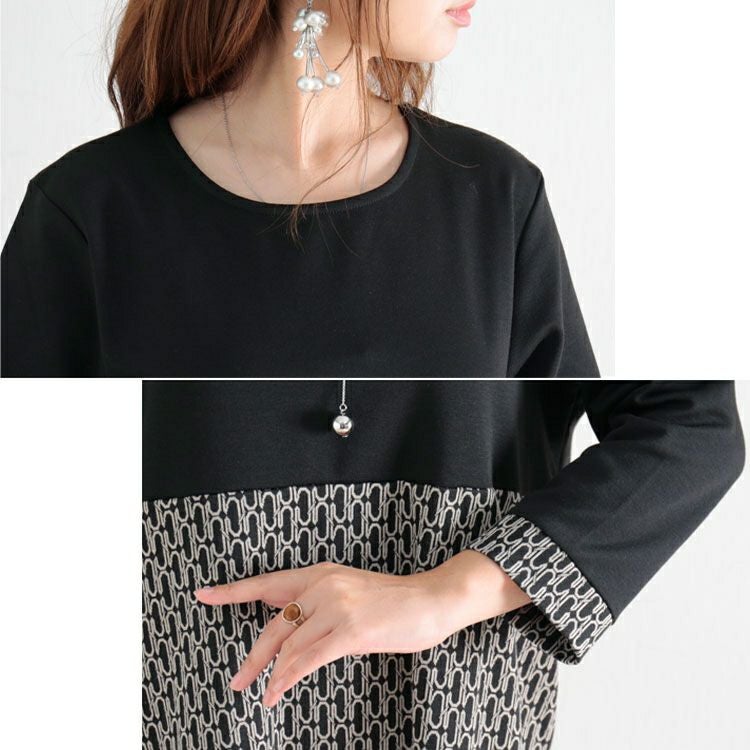 大きいサイズ レディース ジャガード切替えAラインワンピース　maru-6614