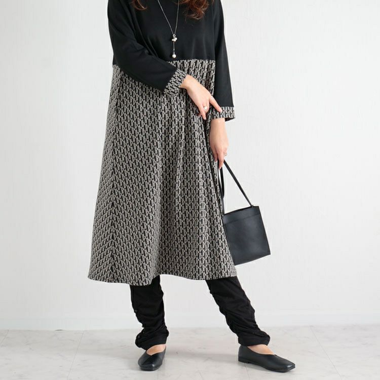 大きいサイズ レディース ジャガード切替えAラインワンピース　maru-6614