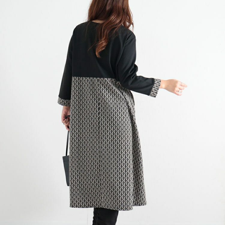 大きいサイズ レディース ジャガード切替えAラインワンピース　maru-6614