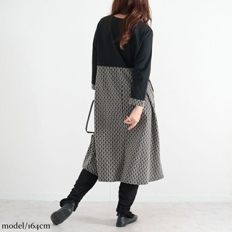 大きいサイズ レディース ジャガード切替えAラインワンピース　maru-6614