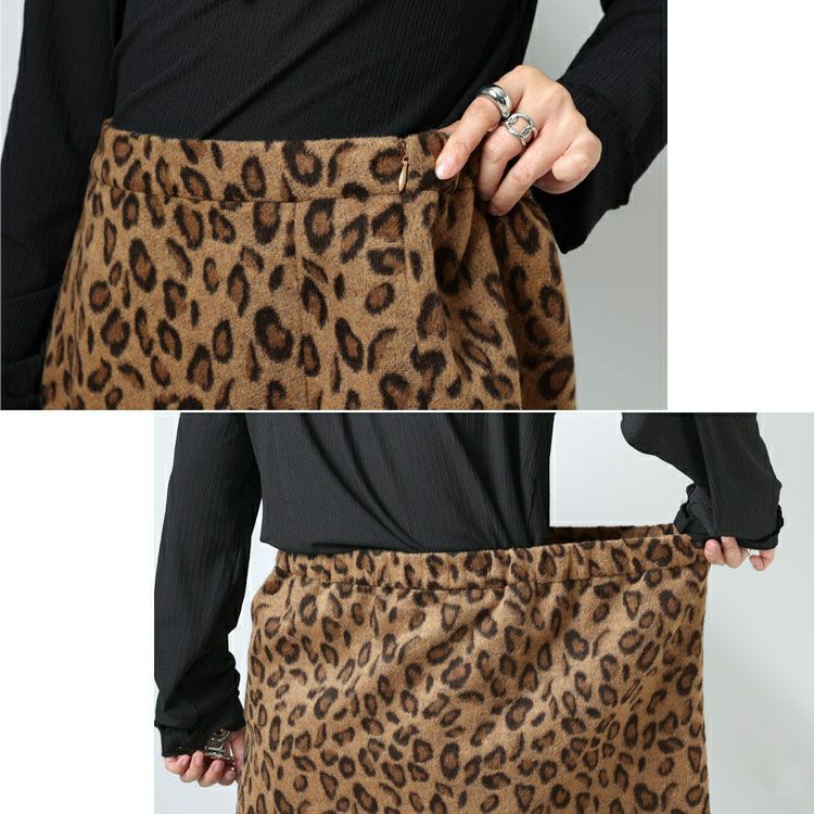 大きいサイズ レディース 表起毛レオパード柄ミニタイトスカート　fem-279