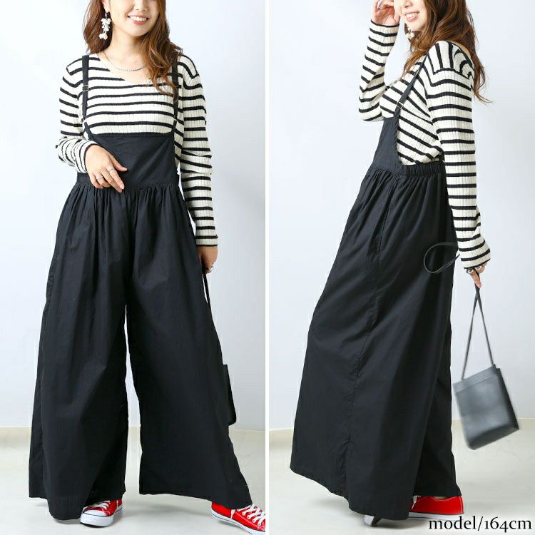 大きいサイズ レディース ギャザーサロペットワイドパンツ　wc-0271