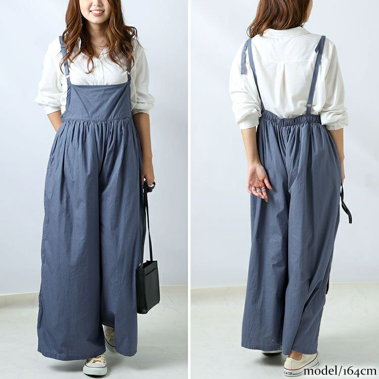 大きいサイズ レディース ギャザーサロペットワイドパンツ　wc-0271