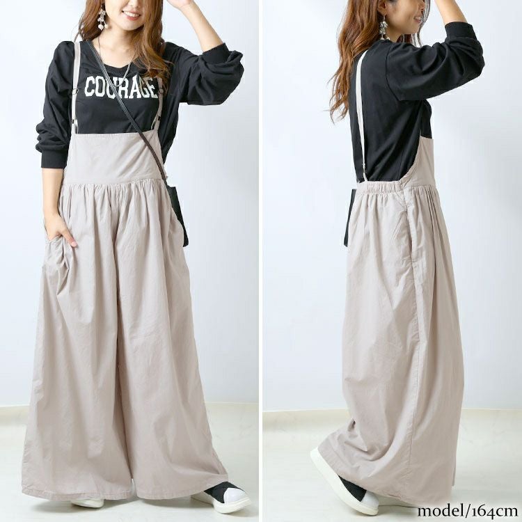 大きいサイズ レディース ギャザーサロペットワイドパンツ　wc-0271