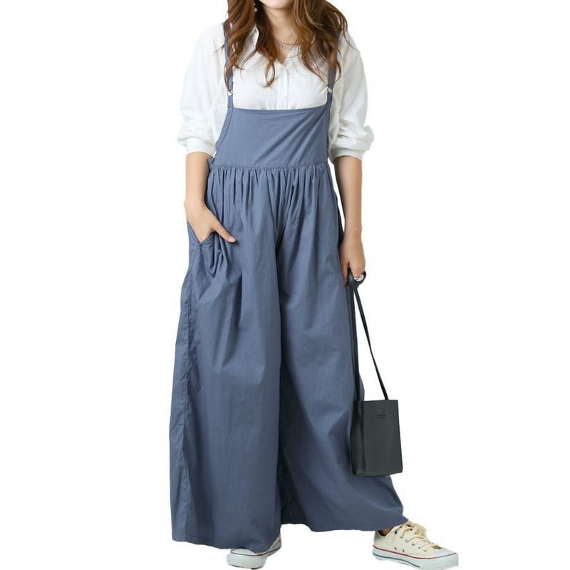 大きいサイズ レディース ギャザーサロペットワイドパンツ　wc-0271 ブルー