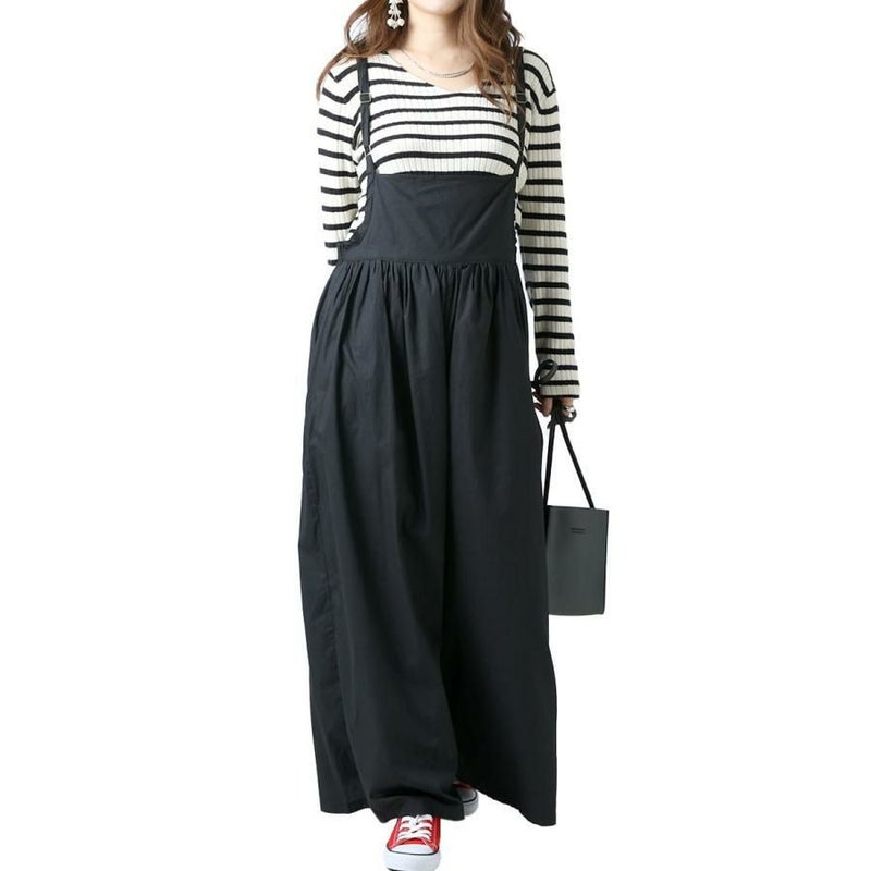 大きいサイズ レディース ギャザーサロペットワイドパンツ　wc-0271 ブラック