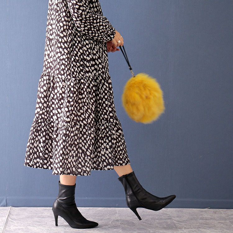 大きいサイズ レディース 変形ドット柄ティアードワンピース　goldy-1106