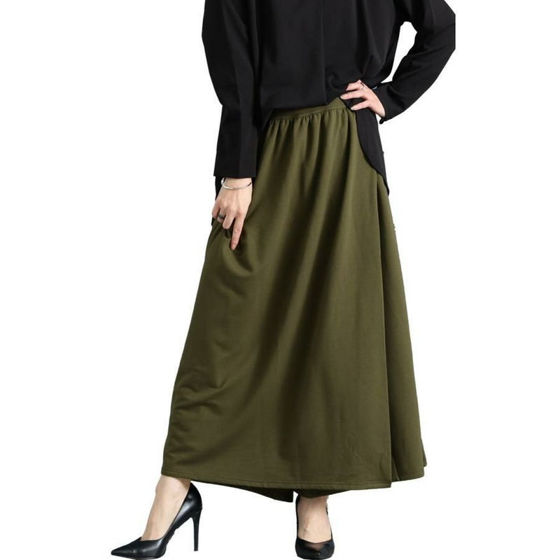 大きいサイズ レディース あったか裏起毛カフェパンツ　sw-0491 カーキ