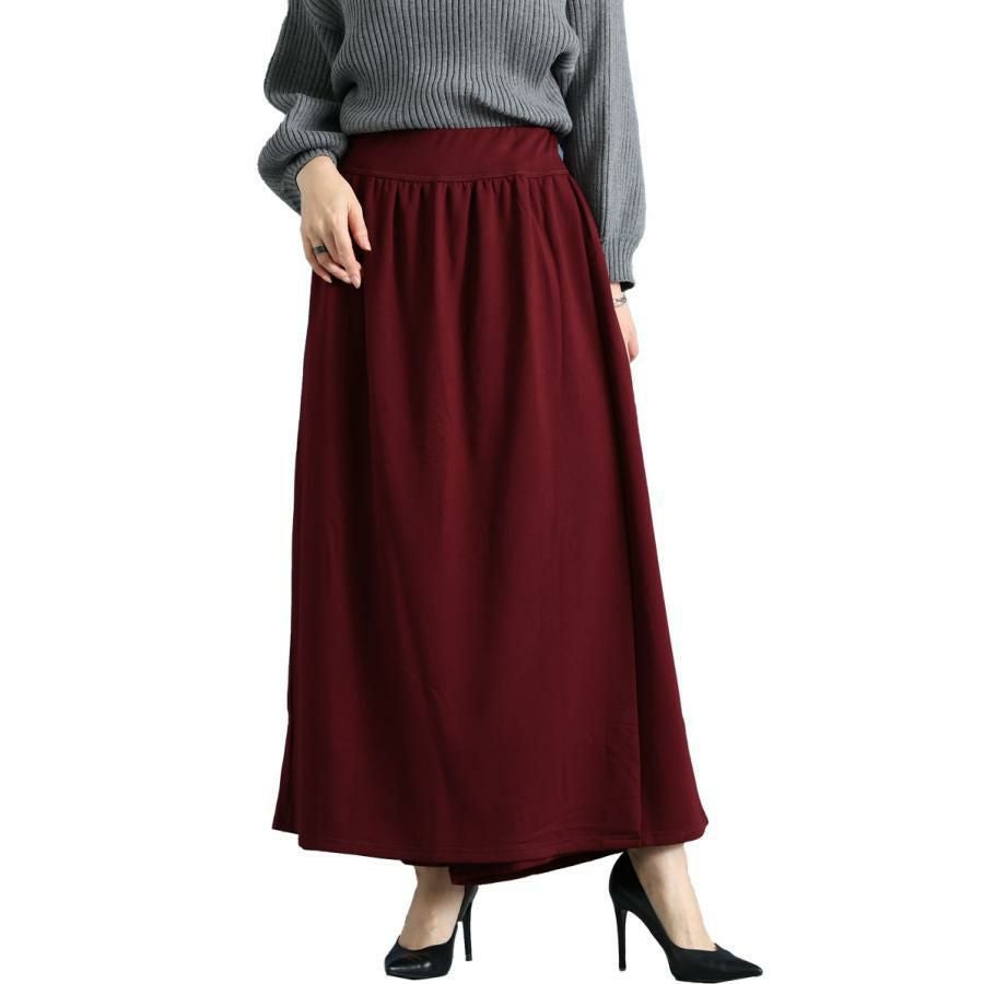 大きいサイズ レディース あったか裏起毛カフェパンツ　sw-0491 ワインレッド