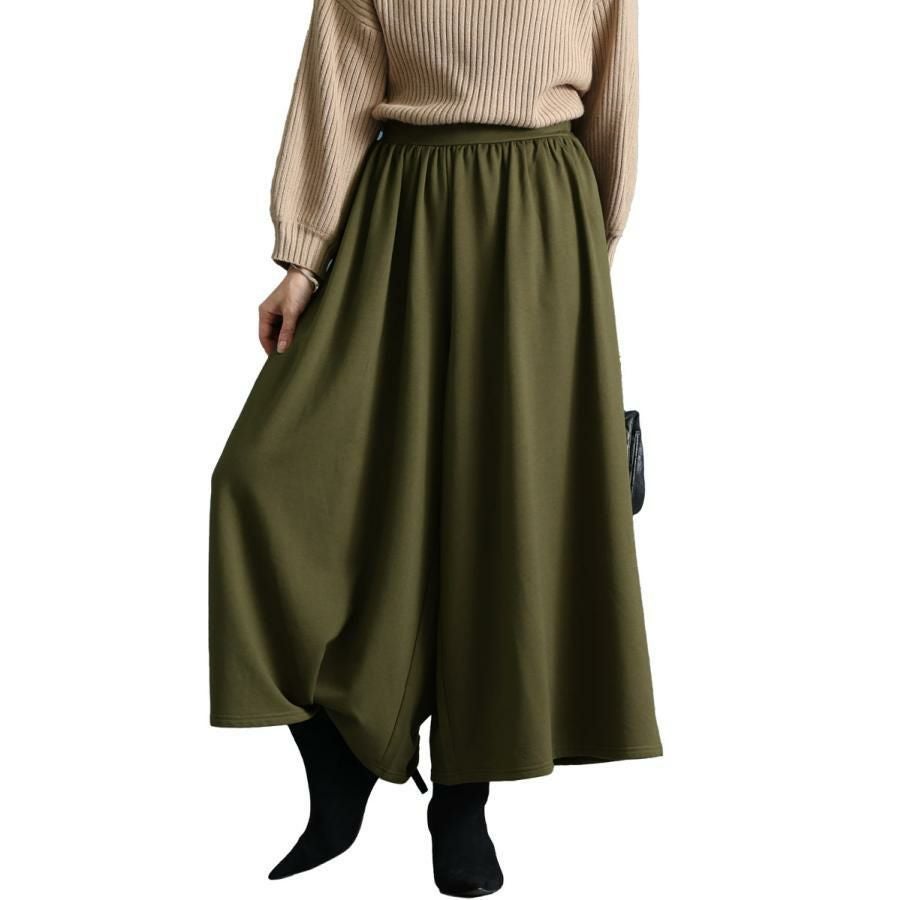 大きいサイズ レディース あったか裏起毛ワイドパンツ　sw-0490 カーキ