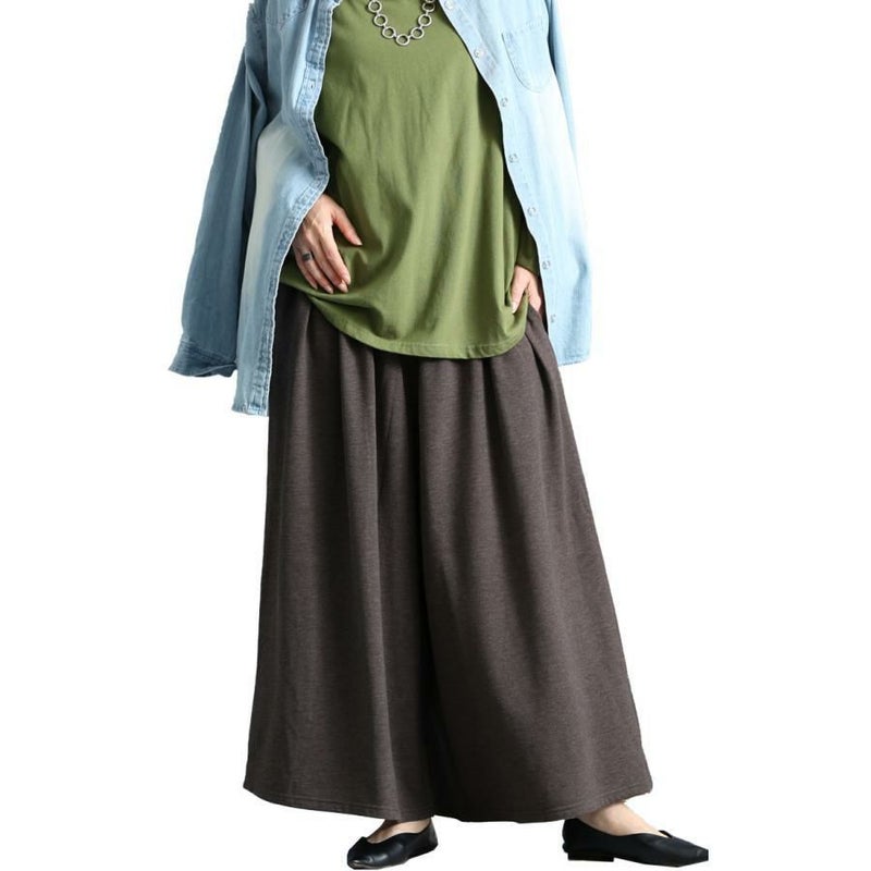 大きいサイズ レディース あったか裏起毛ワイドパンツ　sw-0490 チャコール