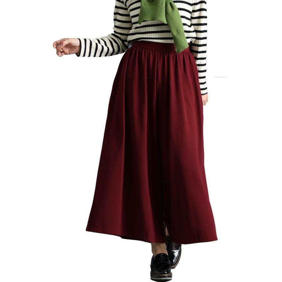 大きいサイズ レディース あったか裏起毛ワイドパンツ　sw-0490 ワインレッド
