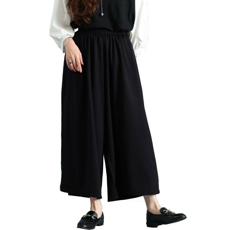 大きいサイズ レディース あったか裏起毛ワイドパンツ　sw-0490 ブラック