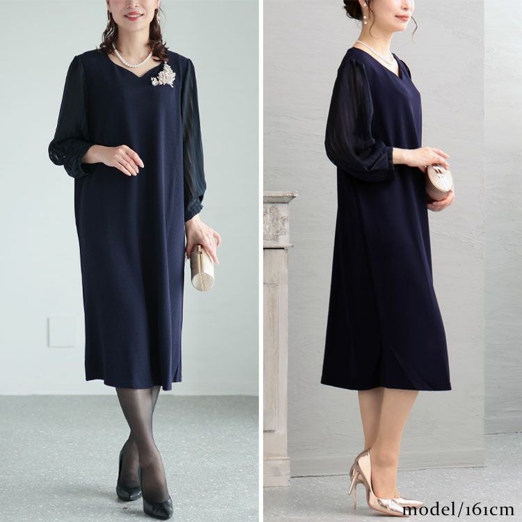 大きいサイズ レディース ハートネックシフォン袖ワンピース　mncut-122419