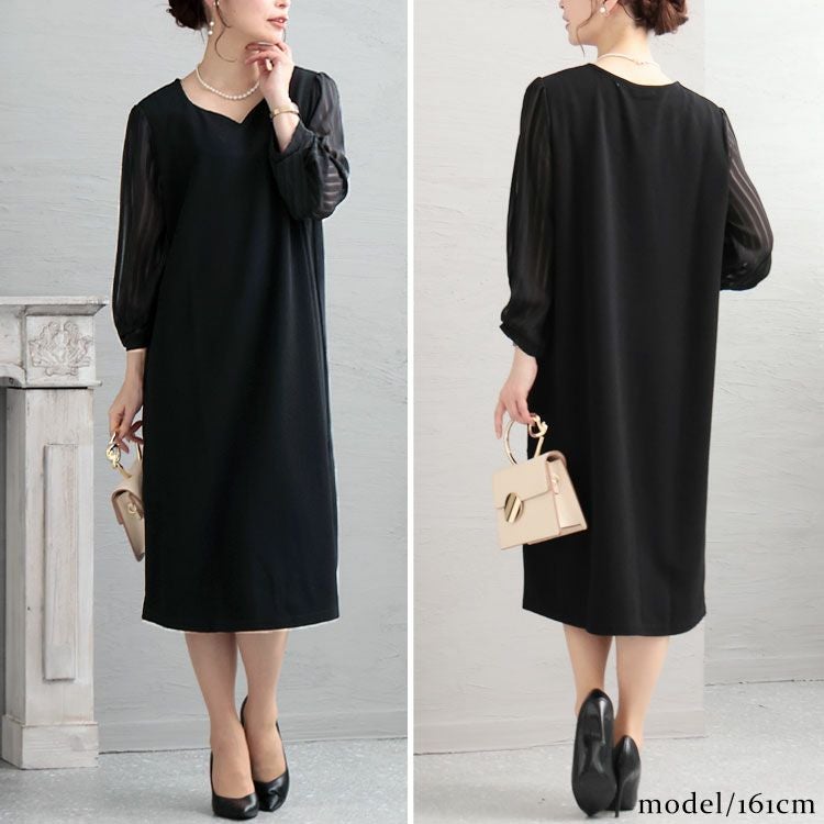 大きいサイズ レディース ハートネックシフォン袖ワンピース　mncut-122419
