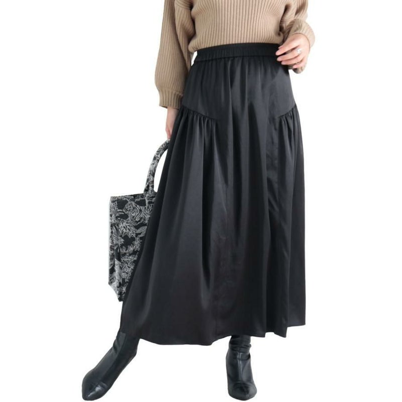 大きいサイズ レディース 前後2wayティアードロングスカート　fem-289 ブラック